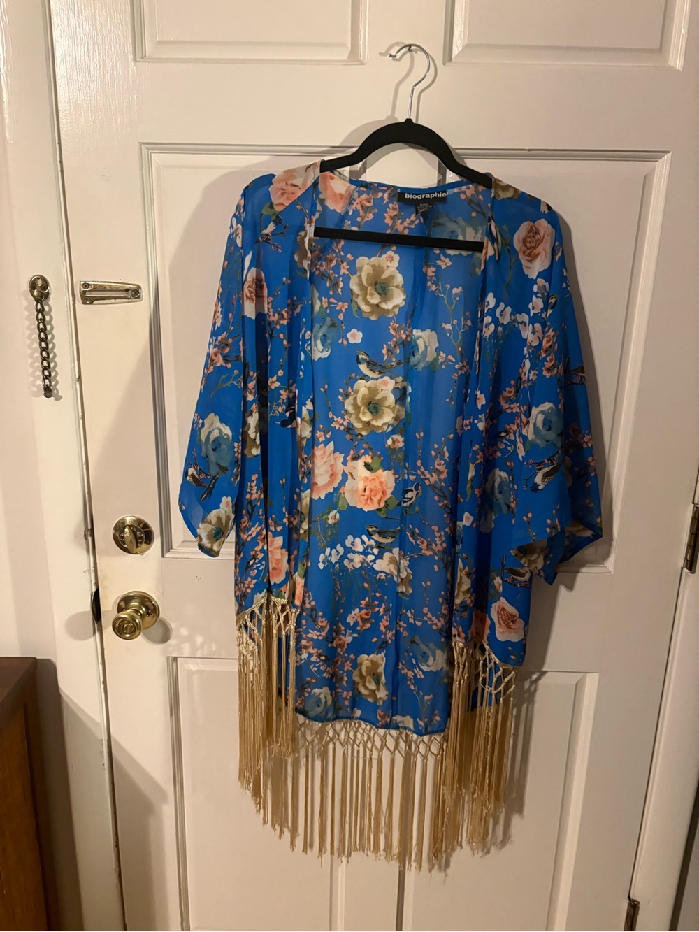 Biographie Blue Floral Fringe Kimono